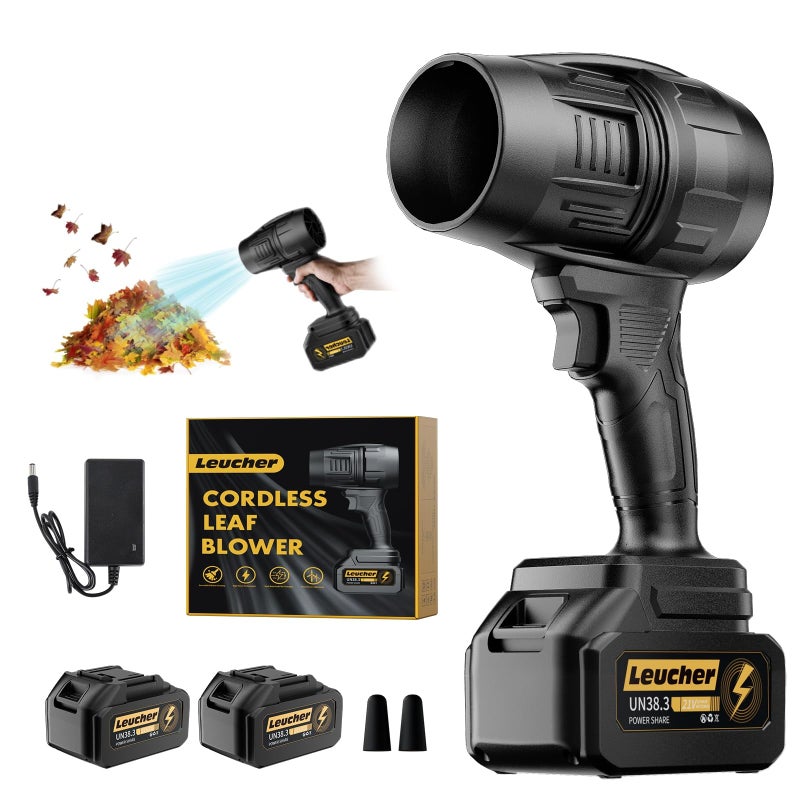 Leucher Leaf Blower Cordless,Hand Held Blower with 21V*2 Pcs Batteries,300000RPM Turbo Jet Blower,Portable Leaf Blower for Patio Cleaning,Lawn Care, Leaves and Dust - Image 1