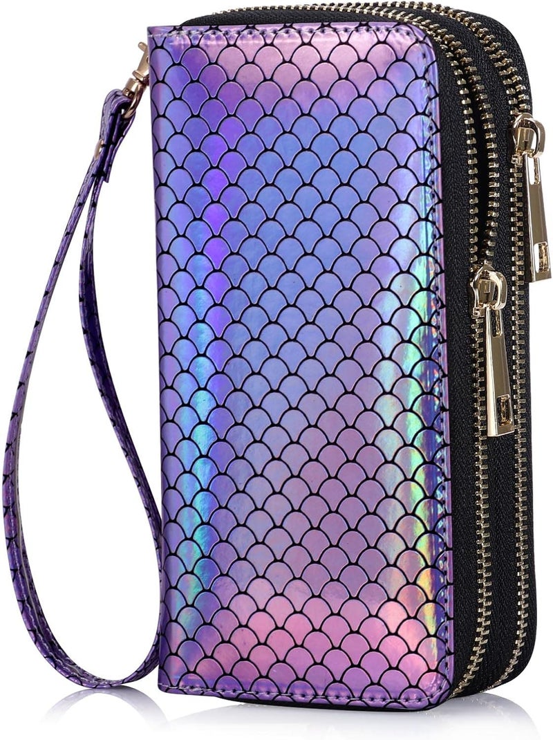 HAWEE Cellphone Wallet for Women Dual Zipper Long Purse with Removable Wristlet - Image 1