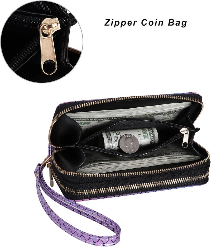HAWEE Cellphone Wallet for Women Dual Zipper Long Purse with Removable Wristlet - Image 3