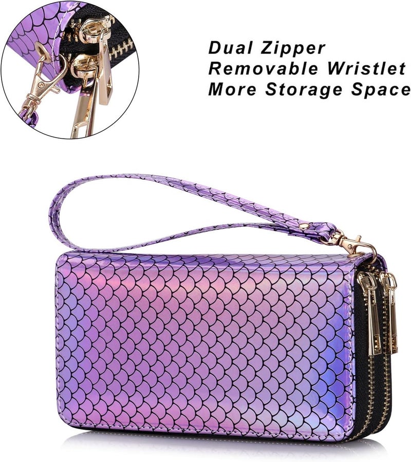HAWEE Cellphone Wallet for Women Dual Zipper Long Purse with Removable Wristlet - Image 5