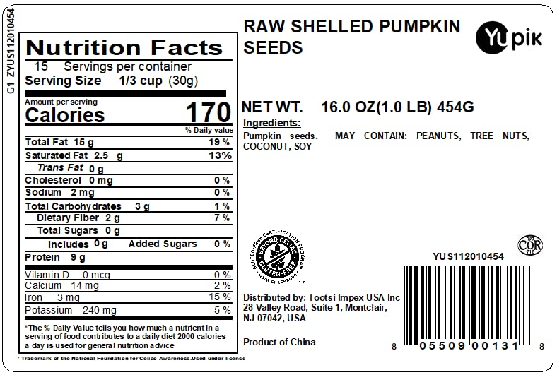 Yupik Raw Pumpkin Seeds, No Shell, 1 lb (16 oz), GMO-Free, Gluten-Free, Kosher, Shelled Pepitas, Salt-Free, Oil-Free, Plant-Based Protein, Source of Fiber, Healthy Snacks, Ideal for Baking & Topping - Image 2