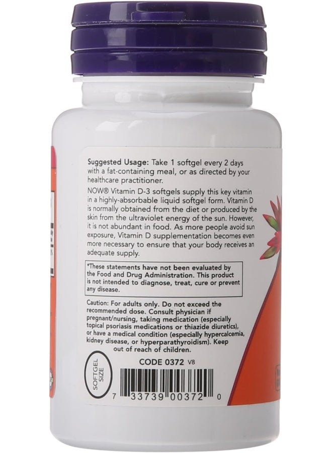 NOW Vitamin D-3 5,000 IU, 120 Softgels - Image 4