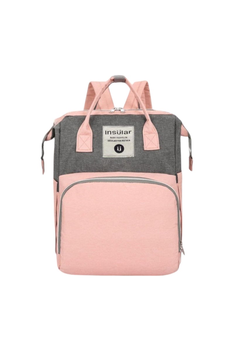 "Fashion Mummy Diaper Bag - Large Capacity, Waterproof, Multi-Functional Baby Care Backpack - MAJ140 Pink & Grey" - Image 1