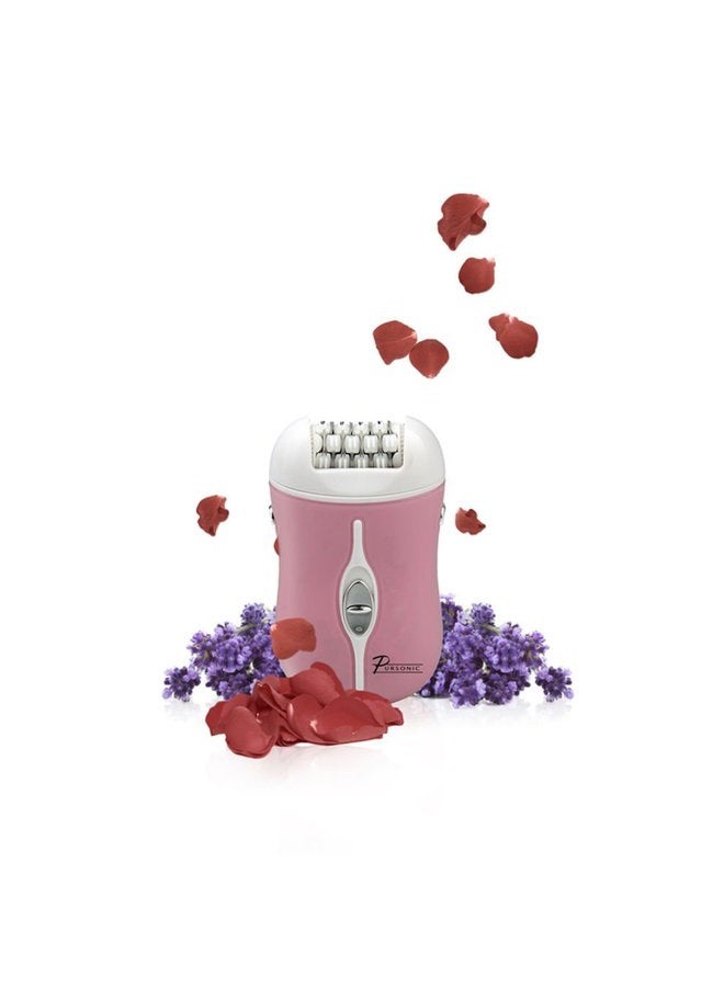 Pursonic Fe120P Cordless Epilator with 40 Tweezers - Rechargeable 2 Speed Epilators Hair Removal for Women - Compact Hair Removal Device for Arms, Legs, Underarms & Bikini Area (Pink)