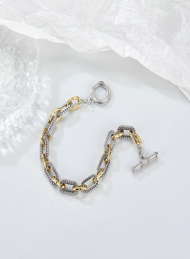 Mytys Link Bracelet for Women Gold and Silver 2 tone Circles Chain Wire Bangle Designer Inspired Bracelets (Gold & Silver 4) - Image 5