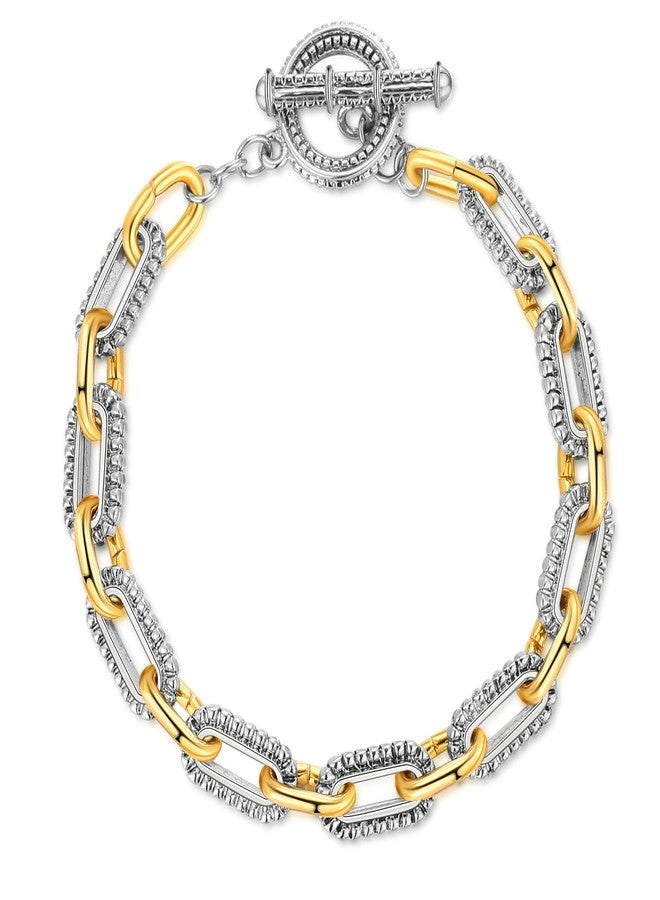 Mytys Link Bracelet for Women Gold and Silver 2 tone Circles Chain Wire Bangle Designer Inspired Bracelets (Gold & Silver 4) - Image 1