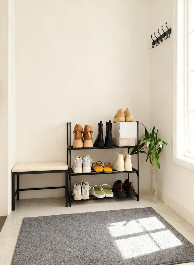 BGRQRIQ Shoe Rack Organizer, 3-Tier Reversible Metal Space Saving Shoe Storage Shelf - for Entryway, Closet, Front Door, Bedroom, Garage & Corridor-Closet Organizer, Garage Storage Shelves (Black) - Image 2