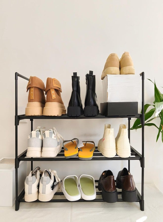 BGRQRIQ Shoe Rack Organizer, 3-Tier Reversible Metal Space Saving Shoe Storage Shelf - for Entryway, Closet, Front Door, Bedroom, Garage & Corridor-Closet Organizer, Garage Storage Shelves (Black) - Image 1
