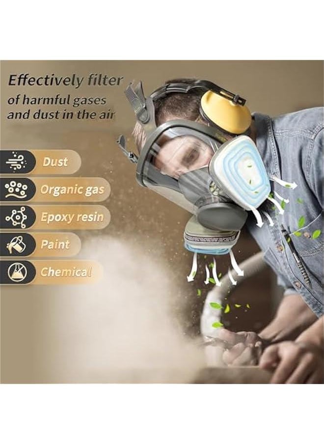 Arabest Reusable full Face Cover, Full Face Respirator Mask, Organic Vapor Gas Mask with Activated Carbon Filters  - Image 2