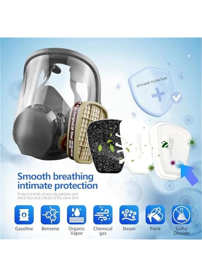 Arabest Reusable full Face Cover, Full Face Respirator Mask, Organic Vapor Gas Mask with Activated Carbon Filters  - Image 3