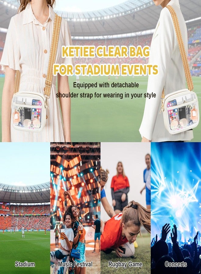 KETIEE حقيبة KETIEE الشفافة للمناسبات الرياضية: حقيبة كروس شفافة معتمدة للاستخدام في الملاعب، حقائب يد شفافة للنساء مع جيب أمامي وجيب شبكي وحزام قابل للتعديل للحفلات الموسيقية والمهرجانات الرياضية (لون كريمي) - Image 3