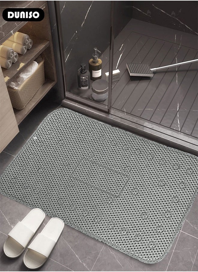 DUNISO حصيرة حمام ضد الانزلاق من فوم PVC حصيرة استحمام حصيرة مقاومة للماء حصيرة تدليك للقدم مع فتحات تصريف وأكواب شفط 40*70 سم حصيرة للاستحمام، المرحاض وأرضيات الحمام - رمادي  - Image 5