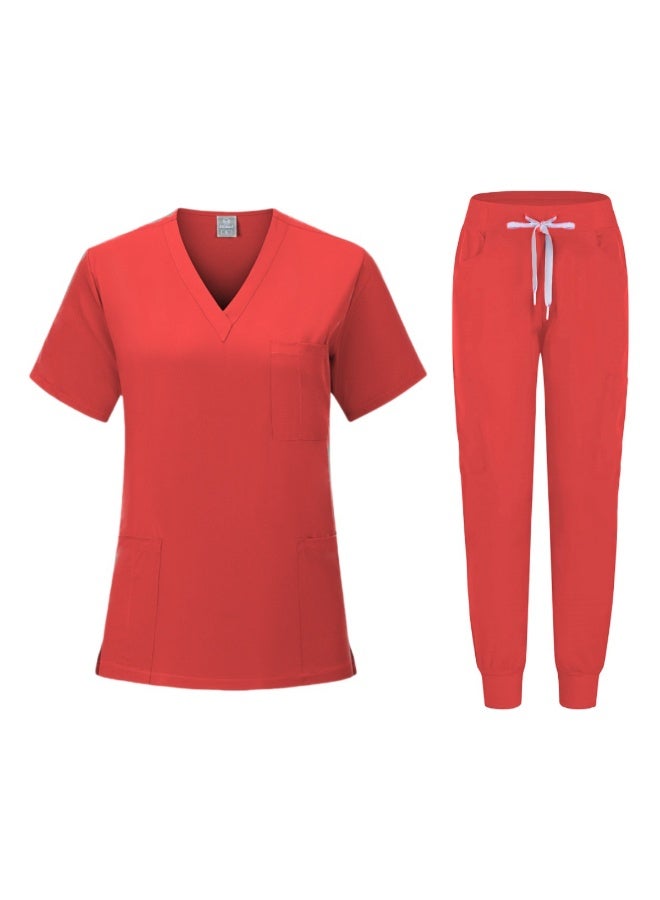 Loquat Womens Medical Scrubs Set Medical Uniform Set Orange Red - Image 1
