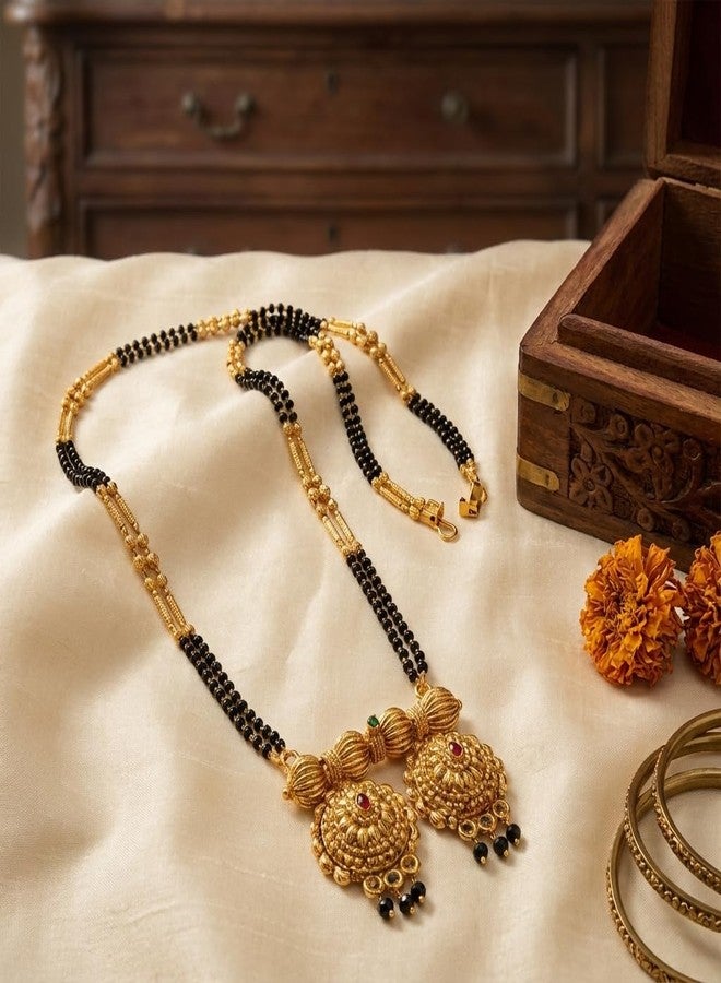 قلادة مانجالسوترا تقليدية من ولاية ماهاراشترا من AAIKU | سلسلة طويلة مطلية بالذهب مع خرز أسود | قلادة أنيقة من سلسلة تانمانيا نالابوسالو للنساء والفتيات (36 بوصة) - Image 4