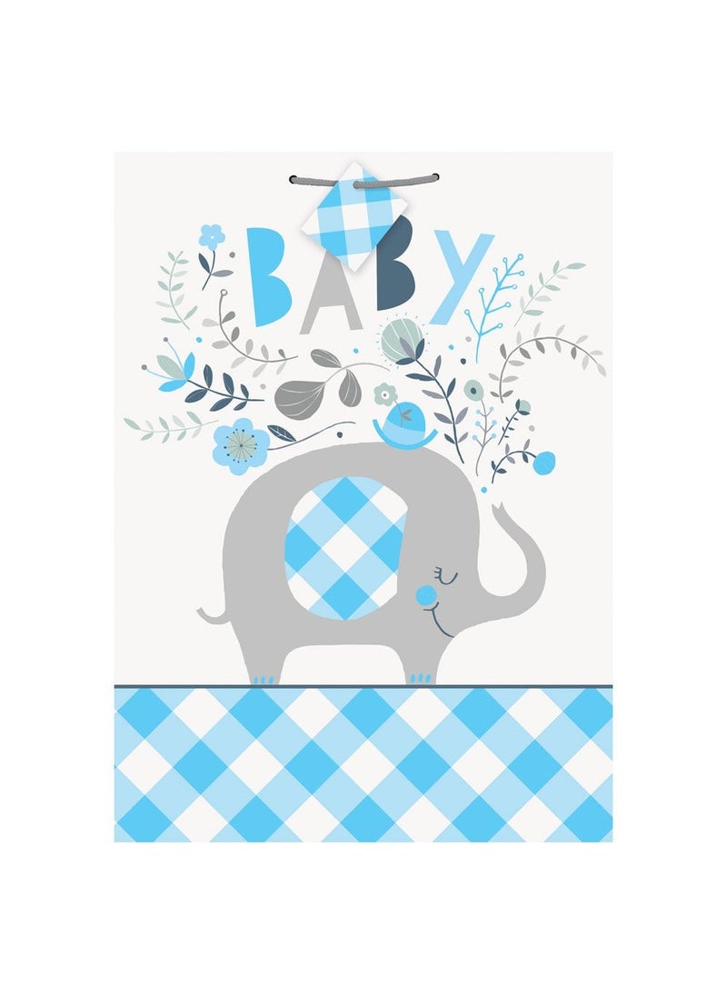 Unique Baby Shower Elephant Gift Bag Blue Paper 45.5cm Large - Image 2