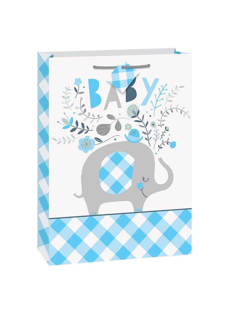 Unique Baby Shower Elephant Gift Bag Blue Paper 45.5cm Large - Image 1