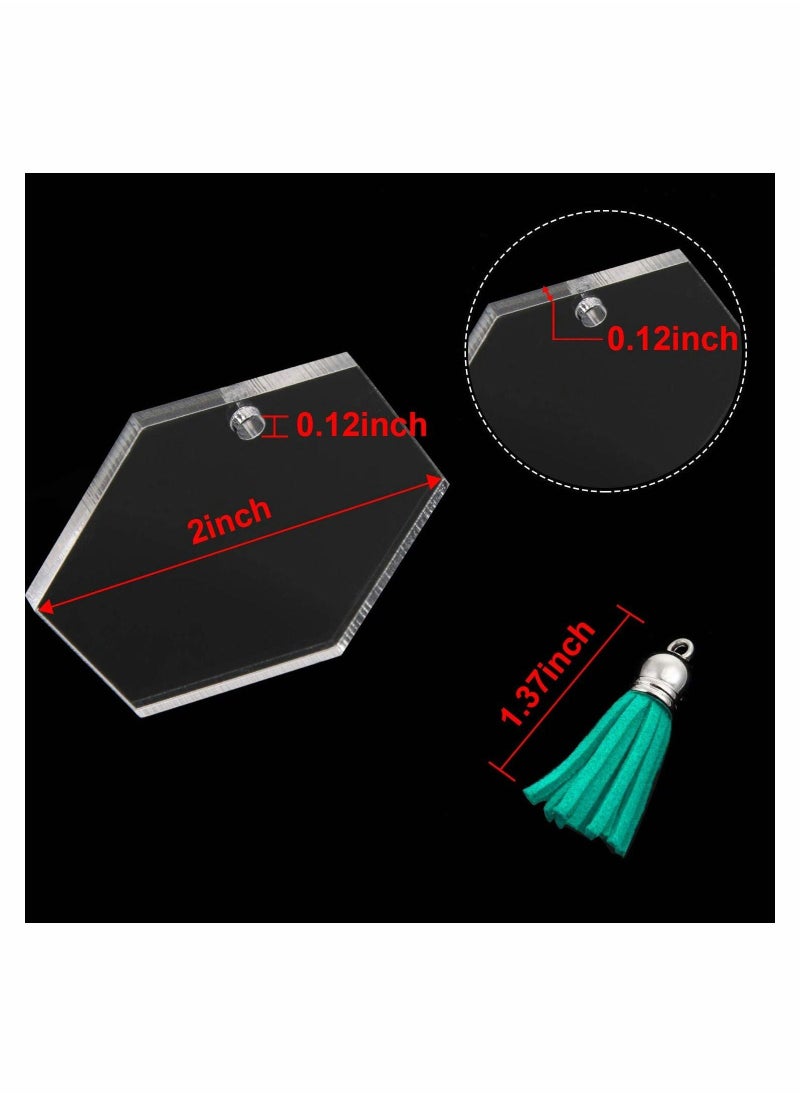 Excefore Acrylic Keychain Blanks, with Tassels Kit Bulk, Includes 30 Pcs Acrylic Clear Hexagon Disc (2 Inch), 30 Pcs Key Rings, 30 Pcs Jump Rings Chains and 30 Pcs Tassels for DIY Keychain Crafting - Image 5