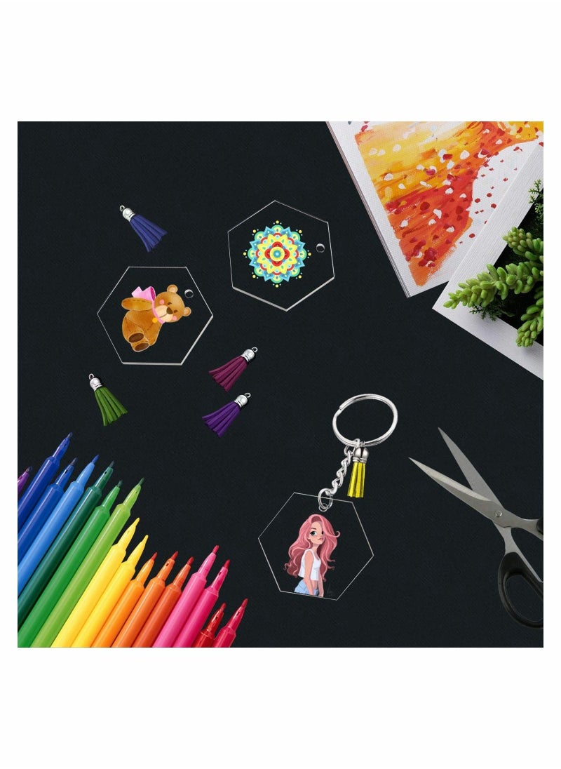 Excefore Acrylic Keychain Blanks, with Tassels Kit Bulk, Includes 30 Pcs Acrylic Clear Hexagon Disc (2 Inch), 30 Pcs Key Rings, 30 Pcs Jump Rings Chains and 30 Pcs Tassels for DIY Keychain Crafting - Image 3