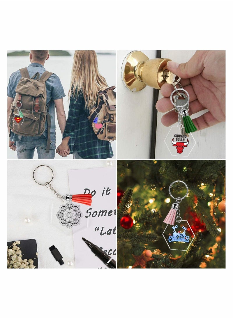 Excefore Acrylic Keychain Blanks, with Tassels Kit Bulk, Includes 30 Pcs Acrylic Clear Hexagon Disc (2 Inch), 30 Pcs Key Rings, 30 Pcs Jump Rings Chains and 30 Pcs Tassels for DIY Keychain Crafting - Image 2