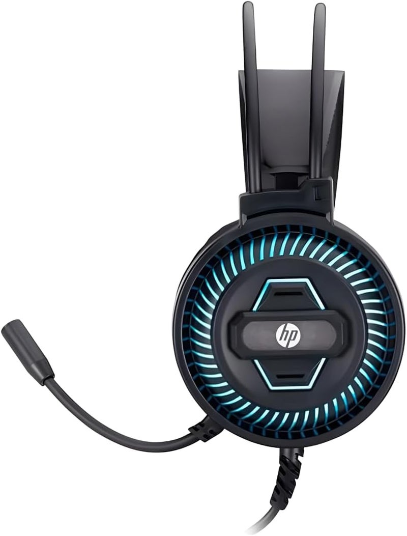HP سماعة ألعاب P2 اتصال ضوء أزرق Dhe-8001 أسود - Image 2