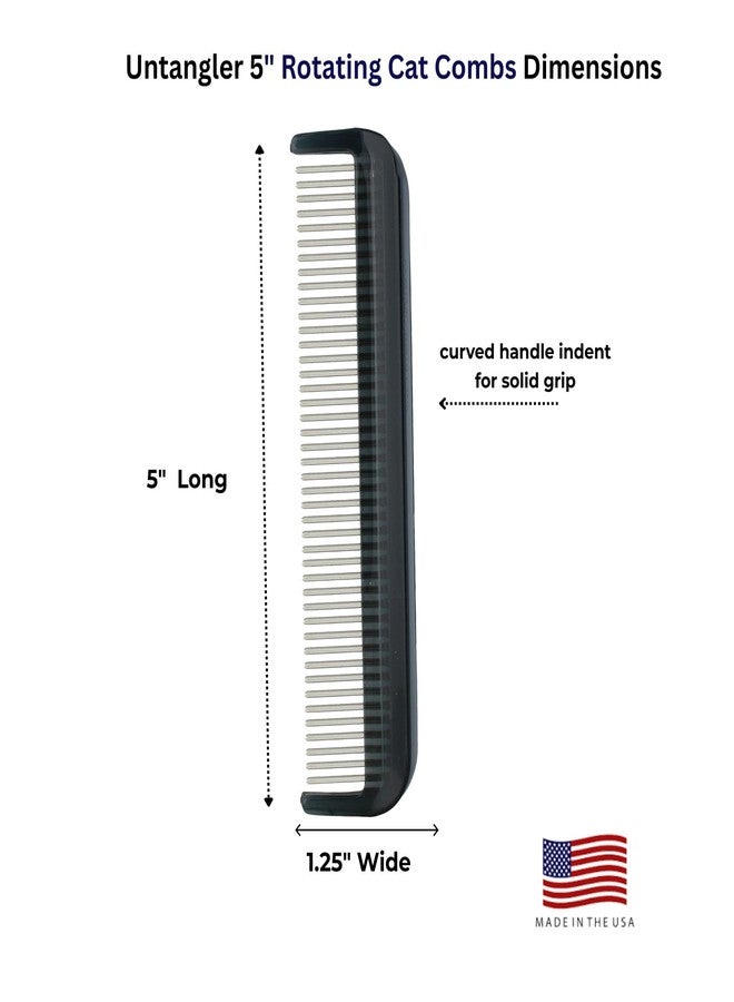 Untangler Cat Comb with Silky Smooth Rotating Teeth - Clears Mats Gently and Easily (5" Ultra Fine Teeth; 7" Dual Teeth) (Black, 5") - Image 4