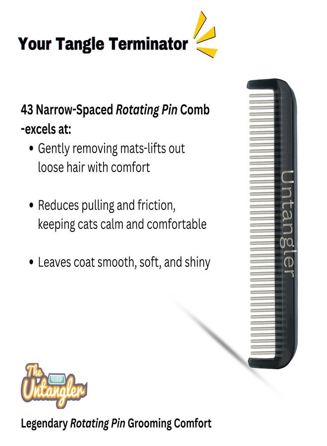 Untangler Cat Comb with Silky Smooth Rotating Teeth - Clears Mats Gently and Easily (5" Ultra Fine Teeth; 7" Dual Teeth) (Black, 5") - Image 2