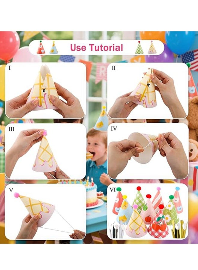 Happy D 11 PCS Birthday Party Cone Hats with Pom Poms, 9 Hats and 2 Crowns, Lovely Cake Birthday Paper Hats for Birthday Celebrations and Party Decorations - Image 4