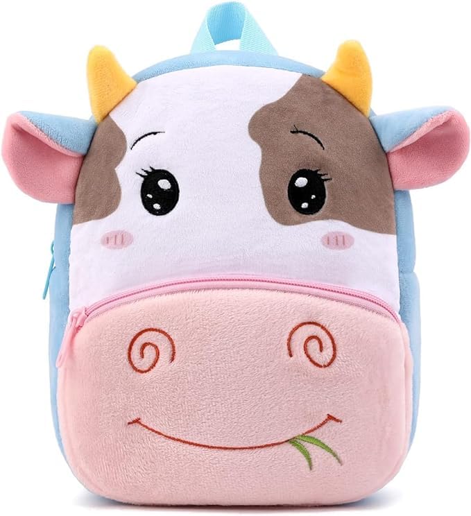 Frantic Soft Cute Kids School Bag Picnic 2 Compartment Backpack(Pink_Cow_2024_B) - Image 1