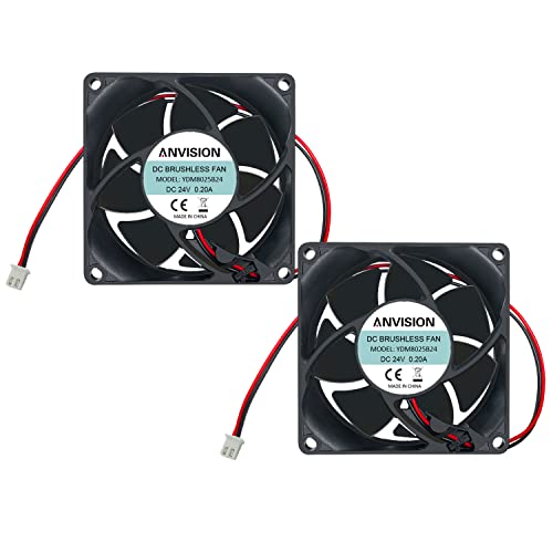 ANVISION 2-Pack 80mm x 25mm DC 24V Brushless Cooling Fan, Dual Ball Bearing - Image 1