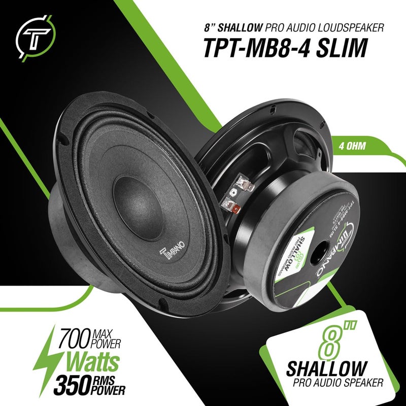 Timpano 8 Inch Shallow Car Speaker 700 Watts TPT-MB8-4 Slim Shallow Profile 4 Ohm, PRO Midbass Car Audio Loudspeaker Compact for Doors (Single) - Image 2