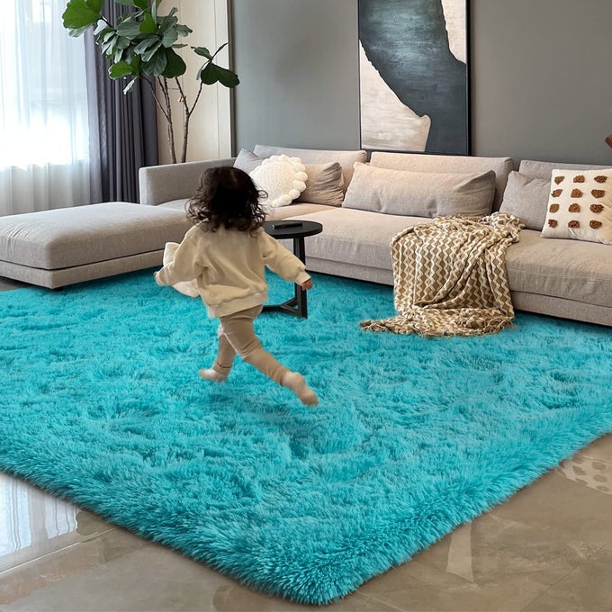 RUGS FOR LIVING ROOM 5X8 FLUFFY MODERN SHAG RUGS FOR BEDROOM SOFT FURRY TEAL BLUE RUG FOR KIDS ROOM CUTE RUGS AND CARPETS FOR NURSERY PLAYROOM HOME DORM DECOR TURQUOISE