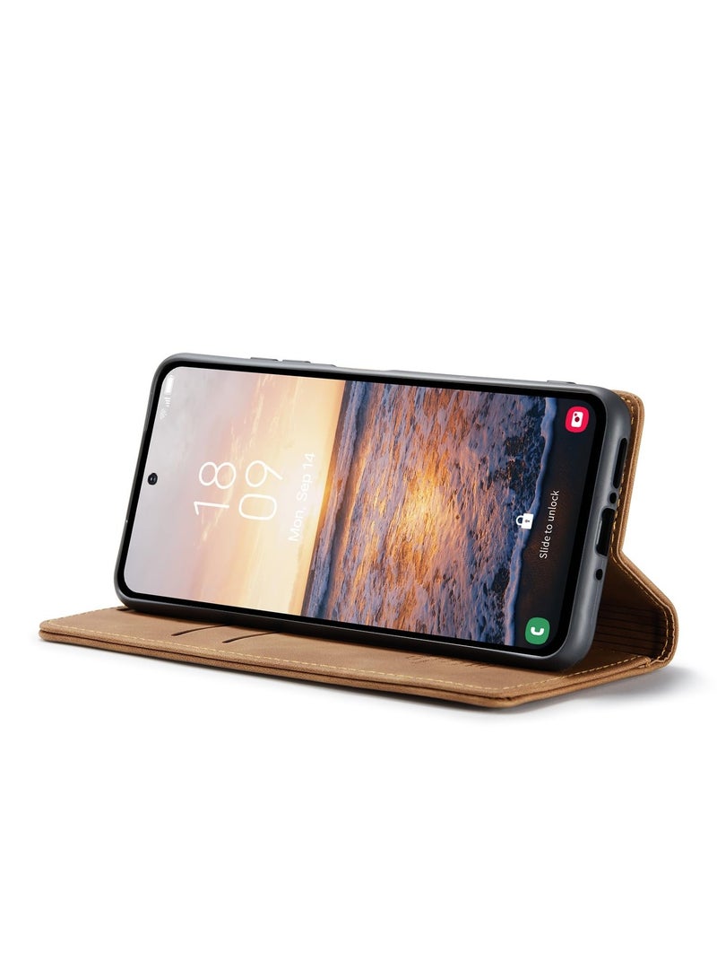 CaseMe Phone Case Luxury PU Leather Design 013 Flip Cover Card Slot Holder Cover For Samsung Galaxy A54 (Brown) - Image 2