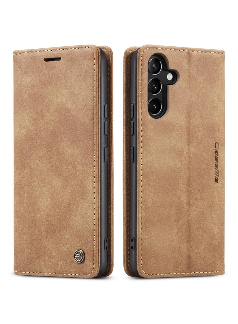 CaseMe Phone Case Luxury PU Leather Design 013 Flip Cover Card Slot Holder Cover For Samsung Galaxy A54 (Brown) - Image 4