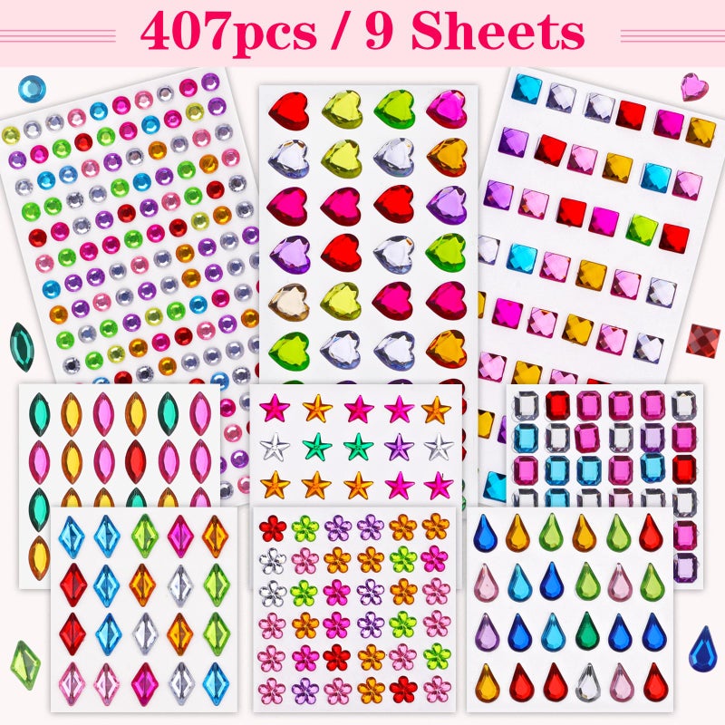Hoiny 407pcs Gem Stickers Crafts for Kids, Self Adhesive Jewel Stickers, Acrylic Bling Stick on Gems, Big Rhinestone Stickers for Crafts, Muticolor Gemstone Sticky Gems for Crafting Decorating DIY - Image 4