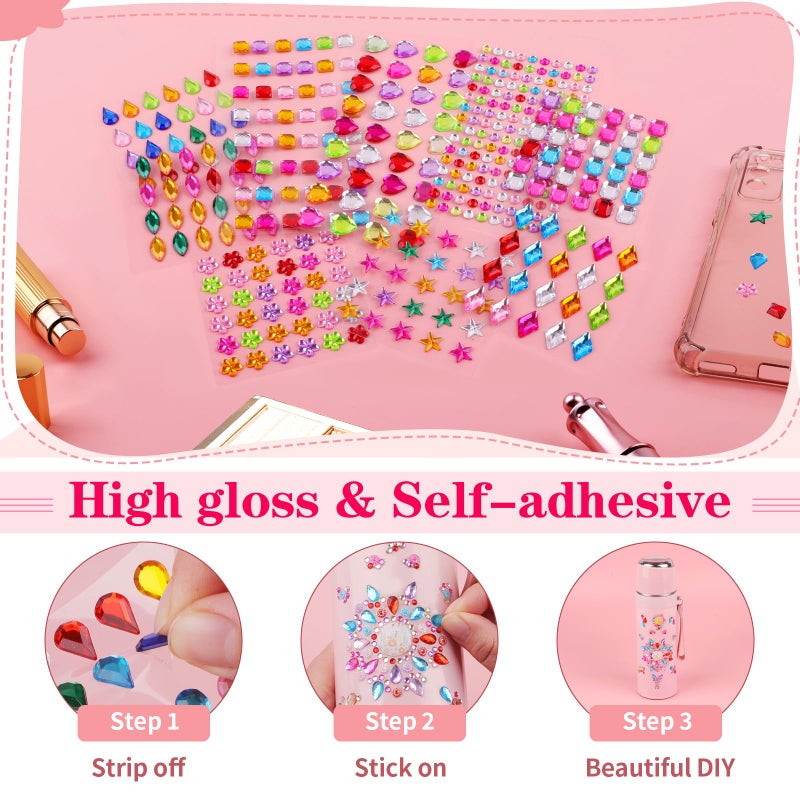 Hoiny 407pcs Gem Stickers Crafts for Kids, Self Adhesive Jewel Stickers, Acrylic Bling Stick on Gems, Big Rhinestone Stickers for Crafts, Muticolor Gemstone Sticky Gems for Crafting Decorating DIY - Image 5