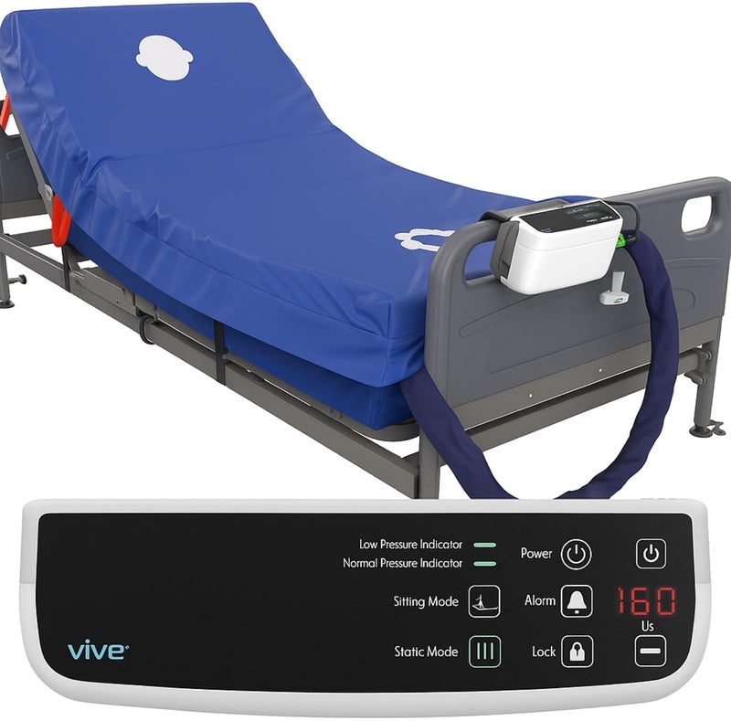 Vive 8 Alternating Pressure Mattress  Low Air Loss Hospital Replacement Mattress  Medical Bed Topper for Pressure Ulcers and Bed Sores  Variable Inflatable Pressure Pump System - Image 1