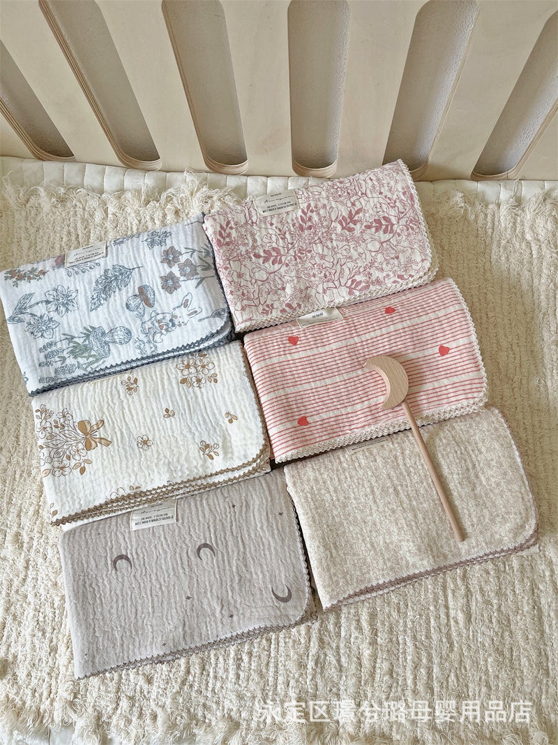 Ins Floral Double-layer Cotton Yarn Baby Blanket Wrapping Towel Bath Towel Soft Waxy Cotton Multi-functional Cover Blanket - Image 2