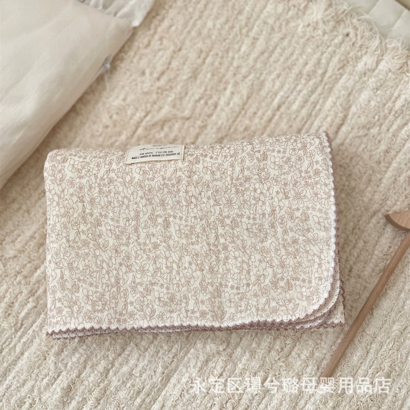 Ins Floral Double-layer Cotton Yarn Baby Blanket Wrapping Towel Bath Towel Soft Waxy Cotton Multi-functional Cover Blanket - Image 1