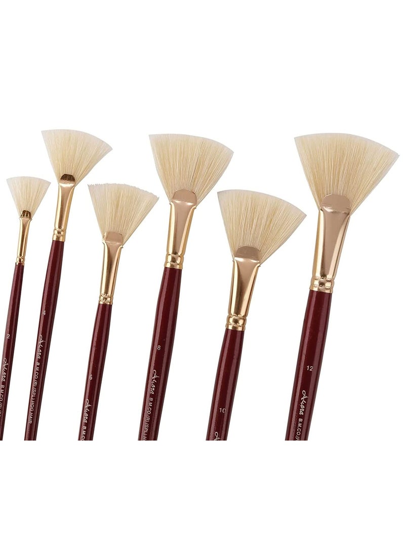 Arora Arora Hard White Hair Fan Brush Set of 6 Pieces Painting Brush Set of 6 Pieces for Oil and Acrylic Painting  - Image 2