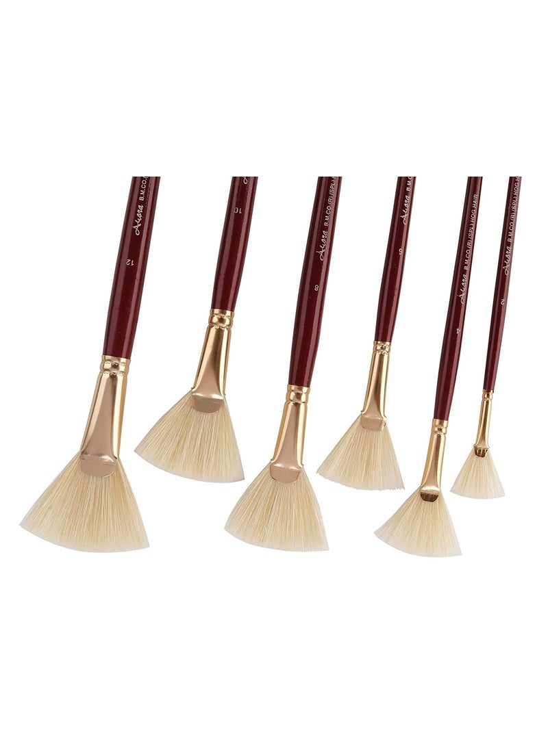 Arora Arora Hard White Hair Fan Brush Set of 6 Pieces Painting Brush Set of 6 Pieces for Oil and Acrylic Painting  - Image 3