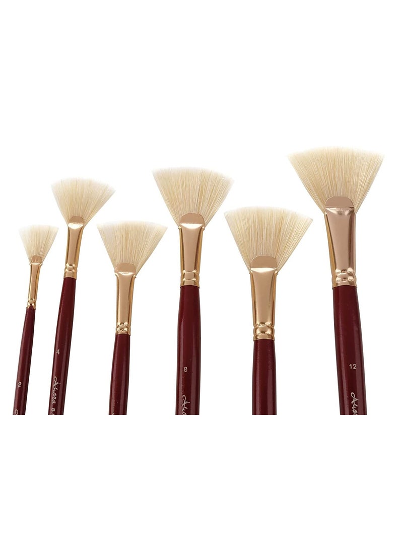 Arora Arora Hard White Hair Fan Brush Set of 6 Pieces Painting Brush Set of 6 Pieces for Oil and Acrylic Painting  - Image 4