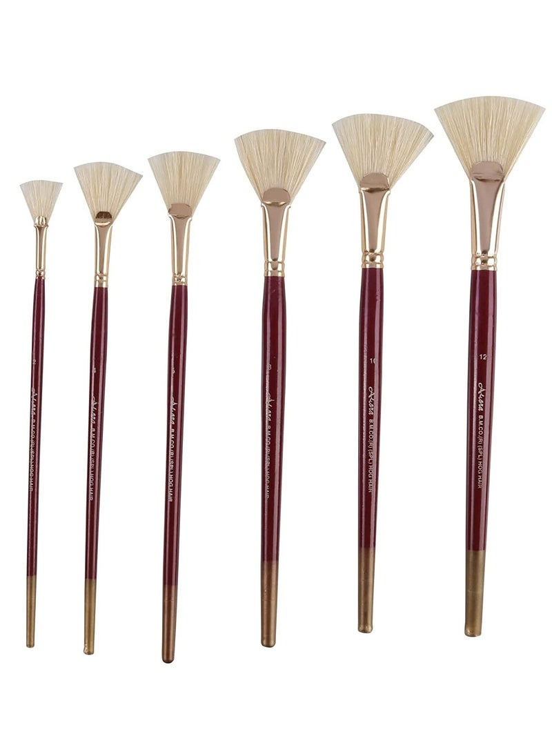Arora Arora Hard White Hair Fan Brush Set of 6 Pieces Painting Brush Set of 6 Pieces for Oil and Acrylic Painting  - Image 1