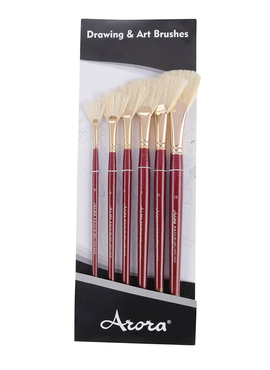 Arora Arora Hard White Hair Fan Brush Set of 6 Pieces Painting Brush Set of 6 Pieces for Oil and Acrylic Painting  - Image 5