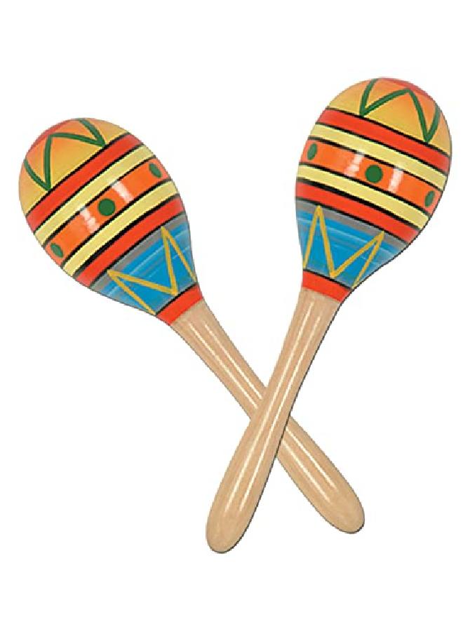 Beistle 2 قطعة ماراكاس خشبية مكسيكية فييستا ضوضاء عيد Cinco De Mayo 8" متعددة الألوان - Image 2