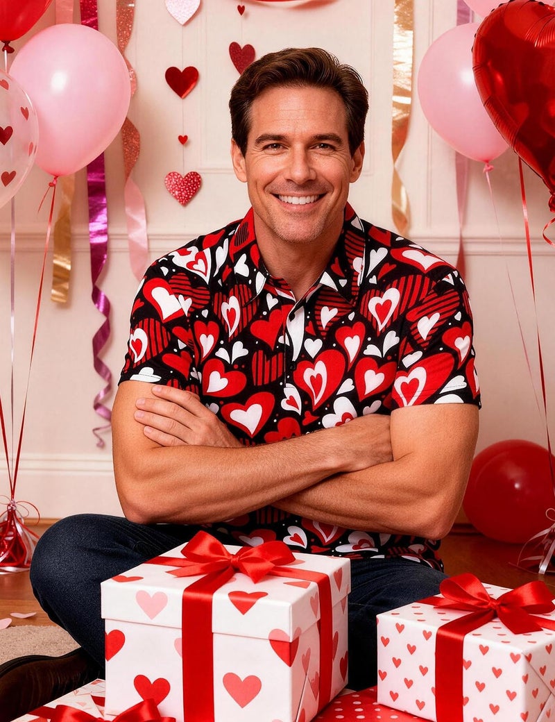 Funny World Mens Valentines Shirt Short Sleeve Red Heart Shirt Graphic Polo Shirt, Large, Valentines Polo - Image 5