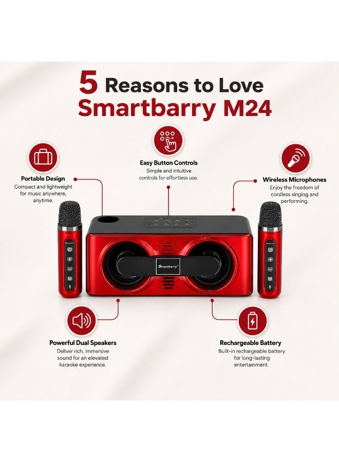 Smartbarry M24 Rechargeable Karaoke Speaker with Microphone Portable Bluetooth Speaker 20W High Performance Audio Deep Bass Long Lasting Battery for Parties and Entertainment - Image 2
