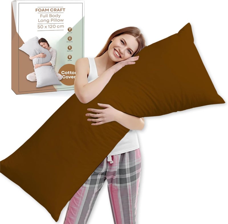FOAM CRAFT® Full Body Long Pillow with Cotton Cover - Mocha, 50 x 120 cm - Image 1