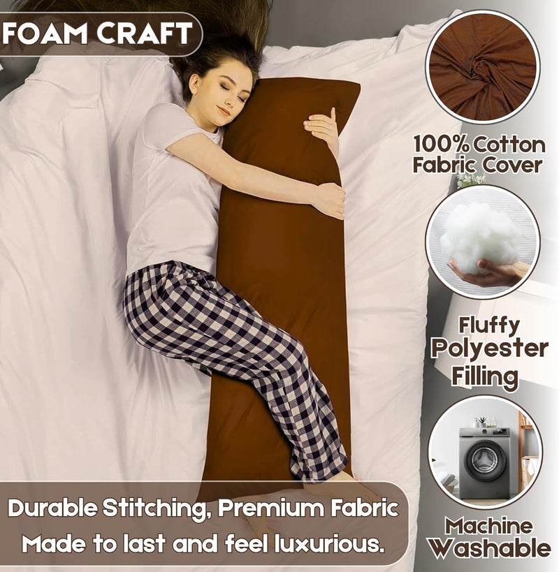 FOAM CRAFT® Full Body Long Pillow with Cotton Cover - Mocha, 50 x 120 cm - Image 3