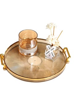 Elegant Round Acrylic Serving Tray with Gold Handles for Home and Restaurant Use, Perfect for Drinks, Breakfast, and Fruit Display