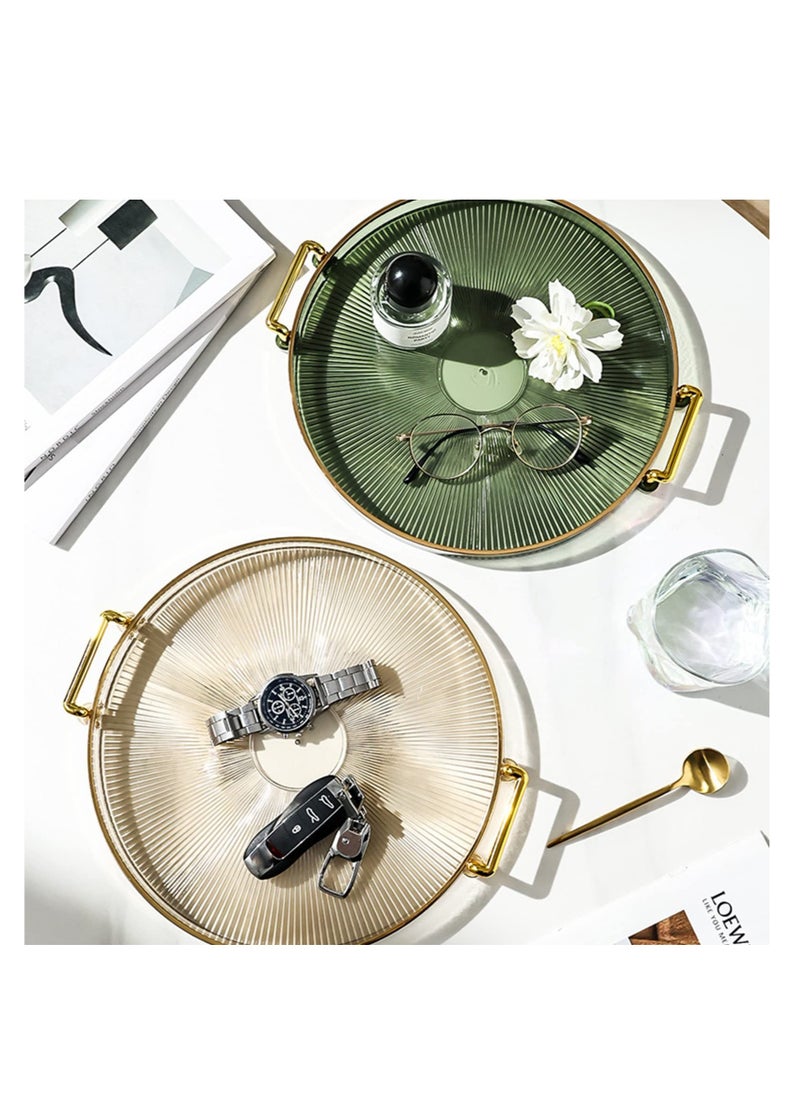 Generic - Elegant Round Acrylic Serving Tray with Gold Handles for Home and Restaurant Use, Perfect for Drinks, Breakfast, and Fruit Display - Image 1